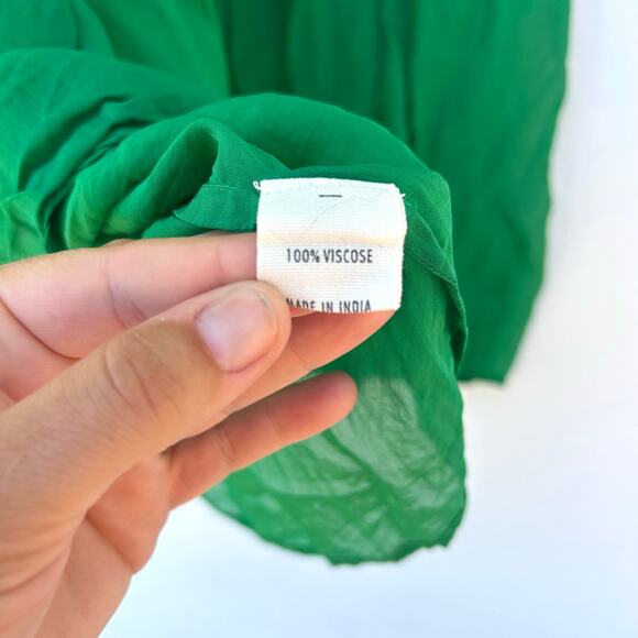 Ali Golden Peasant Dress Kelly Green Sheer Midi XS Sustainable Drop Waist - Picture 10 of 11